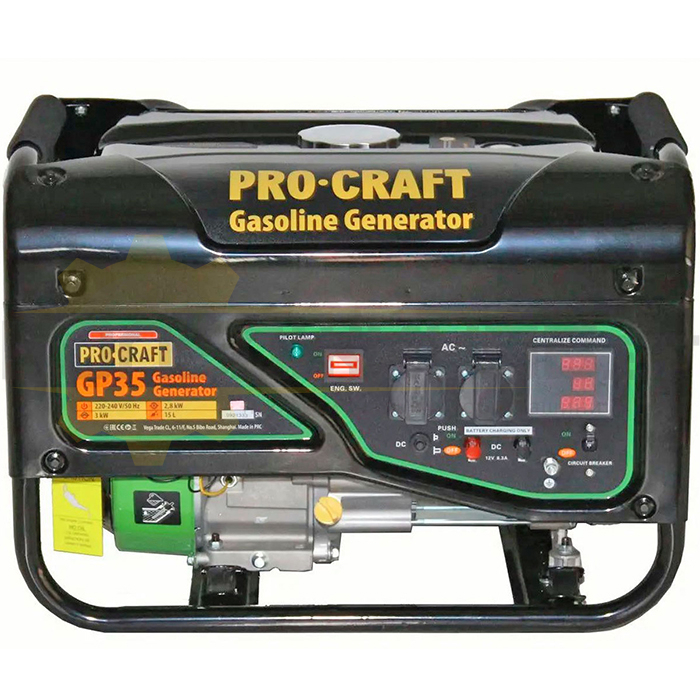Бензинов монофазен генератор за ток PROCRAFT GP35, 3000W, 15 л - 