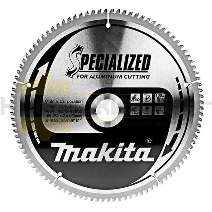 Циркулярен диск за рязане на алуминий MAKITA Specialized B-09662, 260x30x2.3 мм, 100 z - 