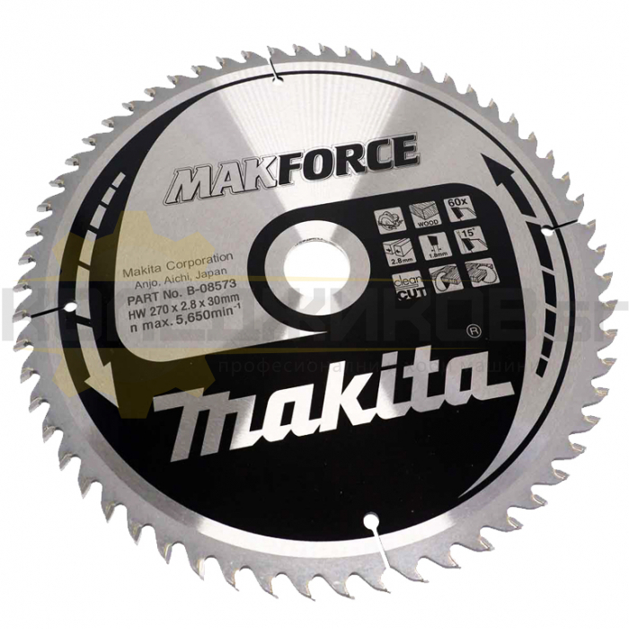 Циркулярен диск за рязане на дърво MAKITA Makforce B-08573, 270x30x2.6 мм, 60 z - 