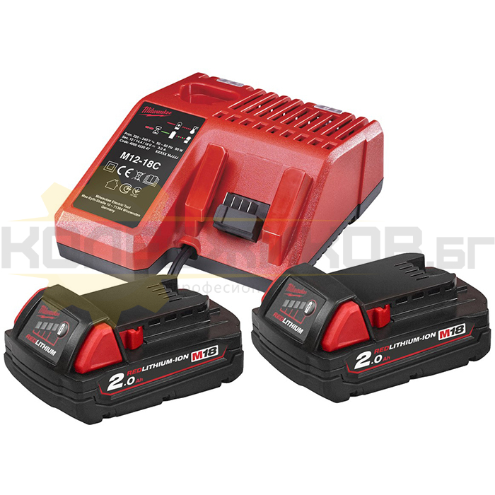 Акумулаторни батерии и зарядно устройство MILWAUKEE M18 NRG-202, 18V, 2x2 Ah - 